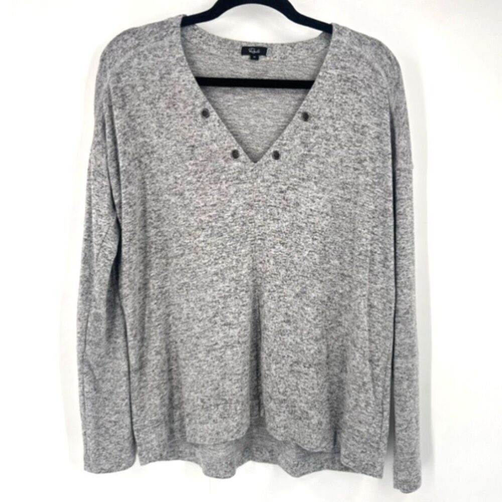 Rails Women's Knit V-Neck Long Sleeve Pullover Sweater Leigh Melange Gray Medium